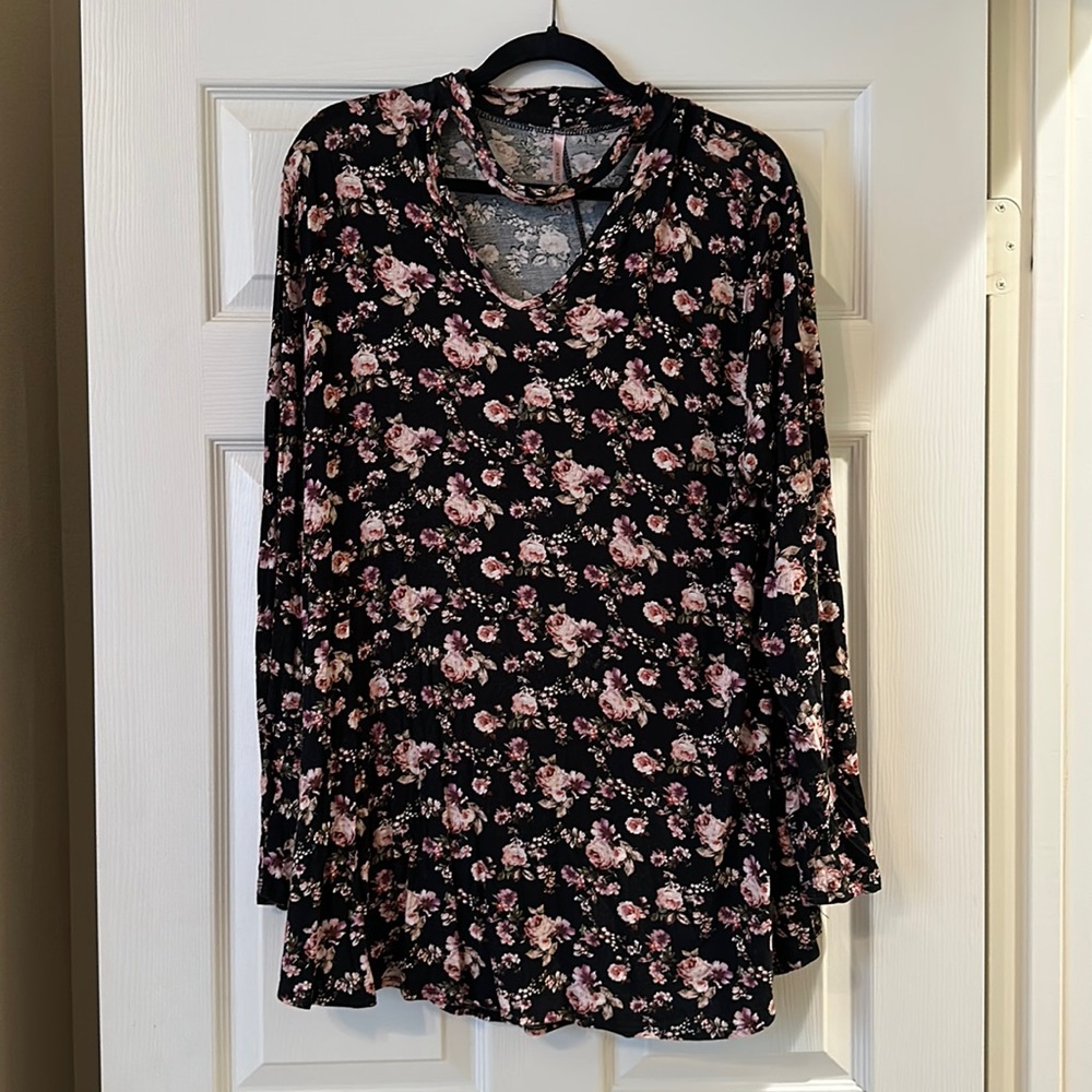 Cool melon black and pink floral long sleeve shirt